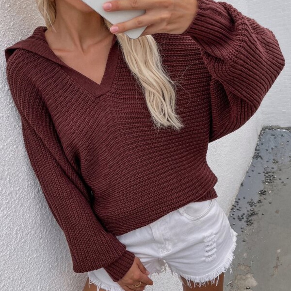 Dusty Pink V neck Collar Knit Sweater Top Minimalist y2k - Picture 2 of 15